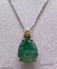 COLLANA ORO 18kt. DIAMANTE YELLOW E SMERALDO 11,50