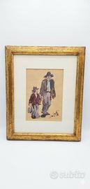 Acquerello d'epoca Vagnetti con cornice 