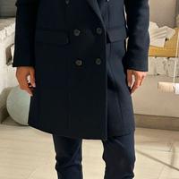 Cappotto blu donna doppiopetto lana