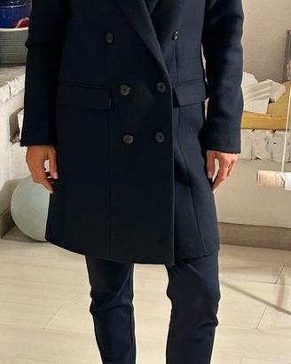 Cappotto blu donna doppiopetto lana