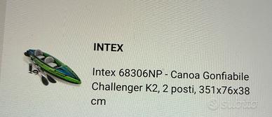 Canoa gonfiabile challenger k2, 2 posti