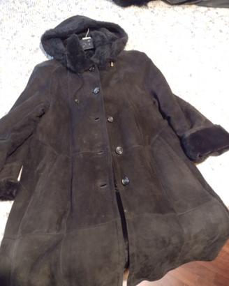 Cappotto di montone, da donna, dotato di cappuccio