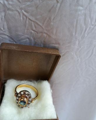 Anello vintage anni '40 oro zaffiro-diamantini