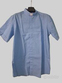 Camicia sacerdote Clergyman celeste maniche corte