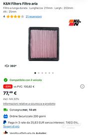 Filtro aria per alfa mito da 2009