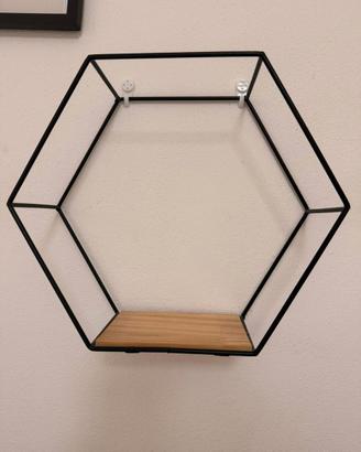 Mensola esagonale in metallo nero e legno