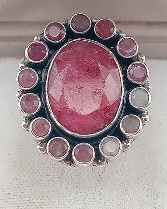 anello margherita vintage argento 925 rubini 