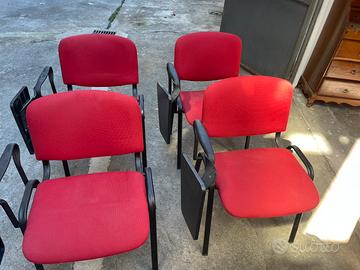 9 sedie rosse da ufficio con ribaltina nera