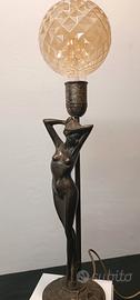 Lampada Tavolo Decò Bronzo Donna "Nuda lampione"