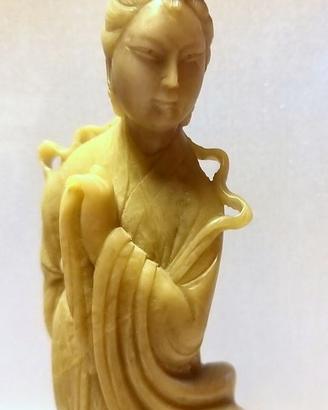 STATUA ANTICA Guan Yin IN PIETRA SAPONARIA