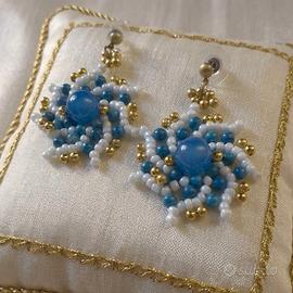 Orecchini Vintage spirale gemme Agata blu eleganti