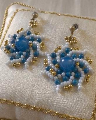 Orecchini Vintage spirale gemme Agata blu eleganti