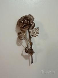 Spilla antica argento 800 rosa vintage