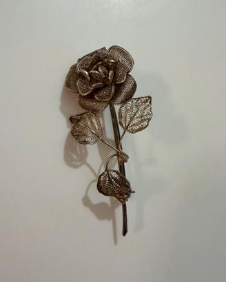 Spilla antica argento 800 rosa vintage