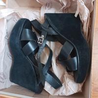 Sandali KorkEase neri, alti con zeppa