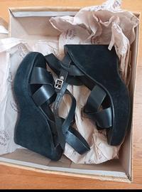 Sandali KorkEase neri, alti con zeppa