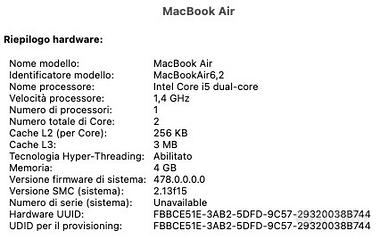 Mac Air i5 HD 480Gb RAM 4Gb