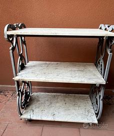 Etagère d’epoca in ghisa con ripiani in marmo