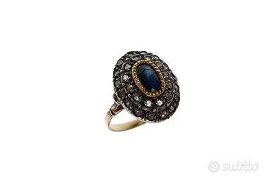 Anello in stile antico, con diamanti e zaffiro cen