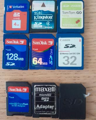 Lotto Schede Memoria + 3 Adattatori SD/3Custodie