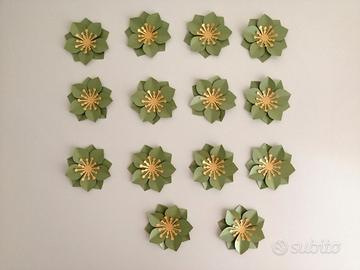 Set 14 Fiori Decorativi in Carta Verde Perlata & O