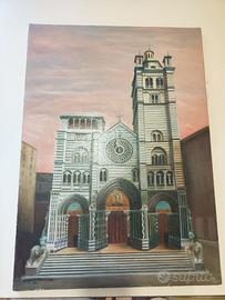 Cattedrale San Lorenzo a Genova. Quadro a olio.