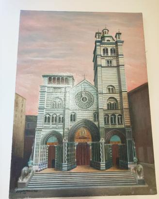 Cattedrale San Lorenzo a Genova. Quadro a olio.