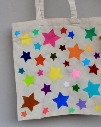 Shopper in tela "Stelle Colorate" - Dipinta