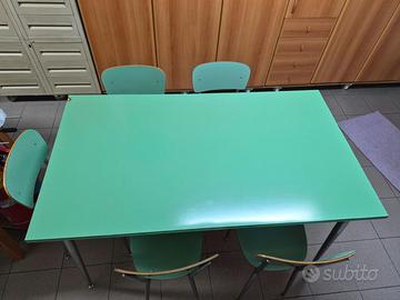 Tavolo verde in formica + 6 sedie vintage anni '70