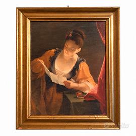 Quadro vintage donna con lettera cornice dorata