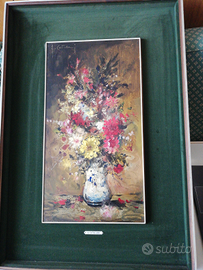 Quadro vaso di fiori olio su legno