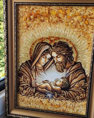 SACRA FAMIGLIA CON AMBRA BALTICAREALIZZATO A MANO 