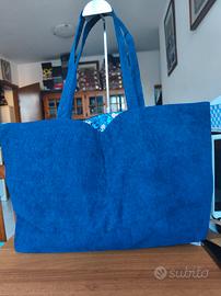 maxi borsa tote in velluto a coste blu- shopping b