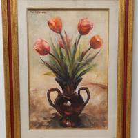 Quadro a olio su Tela di G.Morandi. Tulipani