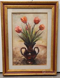 Quadro a olio su Tela di G.Morandi. Tulipani