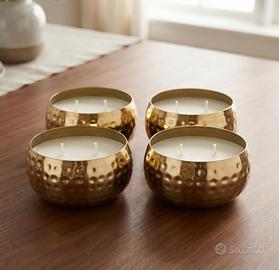 set 4 candele neutre e porta candela in metallo
