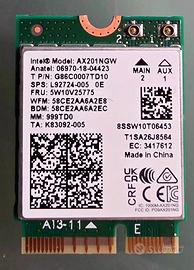 Intel AX201NGW – Modulo M.2 2230 Wi‑Fi 6 + BT 5.1