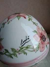 Uovo vintage portagioie porcellana con fiori rosa