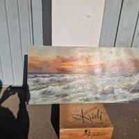 quadro olio su tela tramonto sul mare 