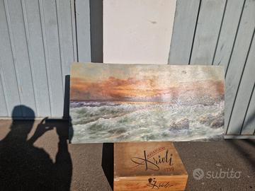 quadro olio su tela tramonto sul mare 