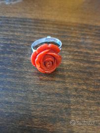 anello argento regolabile con corallo 