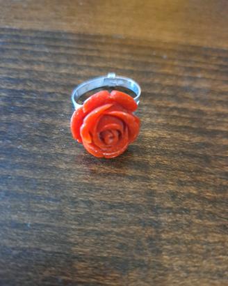 anello argento regolabile con corallo 