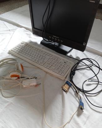 monitor con schermo tastiera cuffie microfon