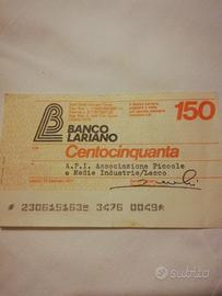 Miniassegno Banco Lariano 150 lire del 1977