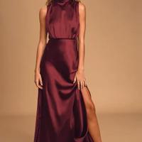 Classic Elegance Wine Satin Sleeveless Mock Neck M