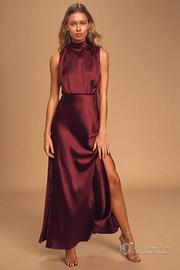 Classic Elegance Wine Satin Sleeveless Mock Neck M