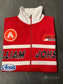 Felpa da uomo rossa, bianca e nera con cerniera