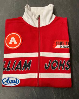 Felpa da uomo rossa, bianca e nera con cerniera