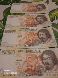 100000 lire Caravaggio circolate 4 pz