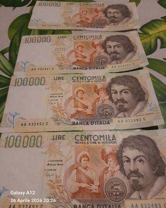 100000 lire Caravaggio circolate 4 pz
